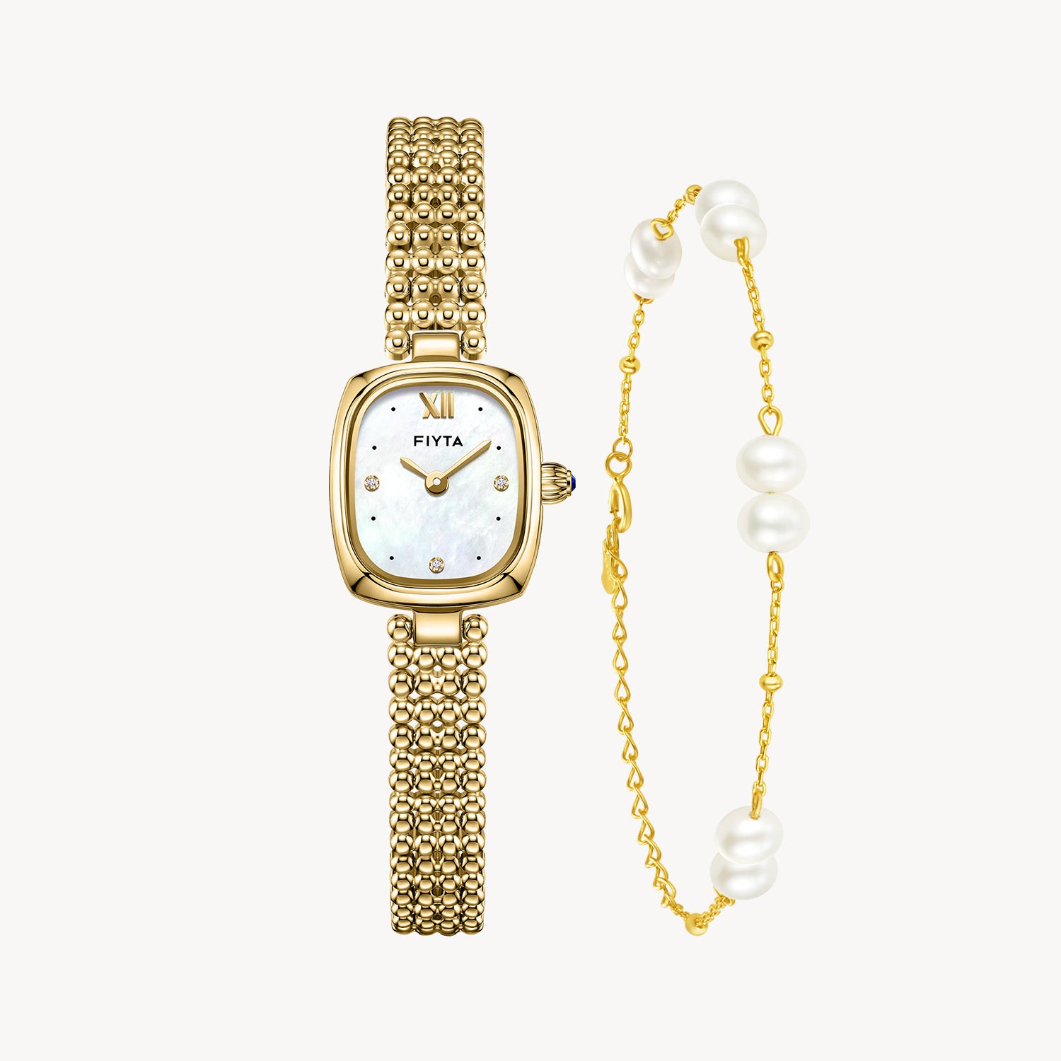 Gold Watch Mother-of-Pearl & Pearl Bracelet Gift Set