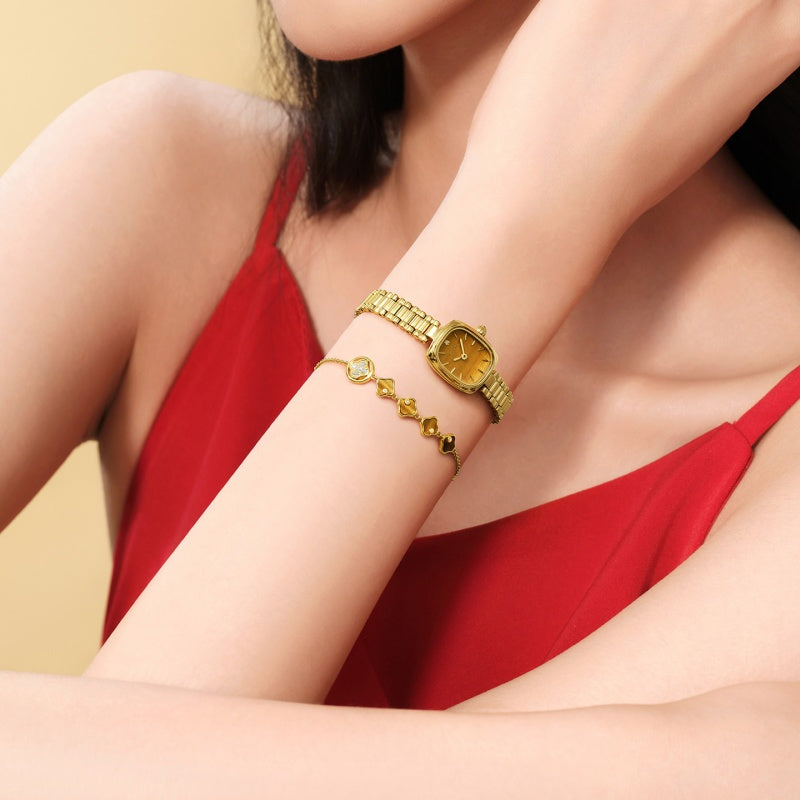 Gold Watch for Women & Persimmon Bracelet Gift Set