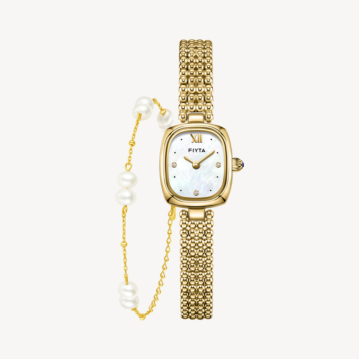 Gold Watch Mother-of-Pearl & Pearl Bracelet Gift Set