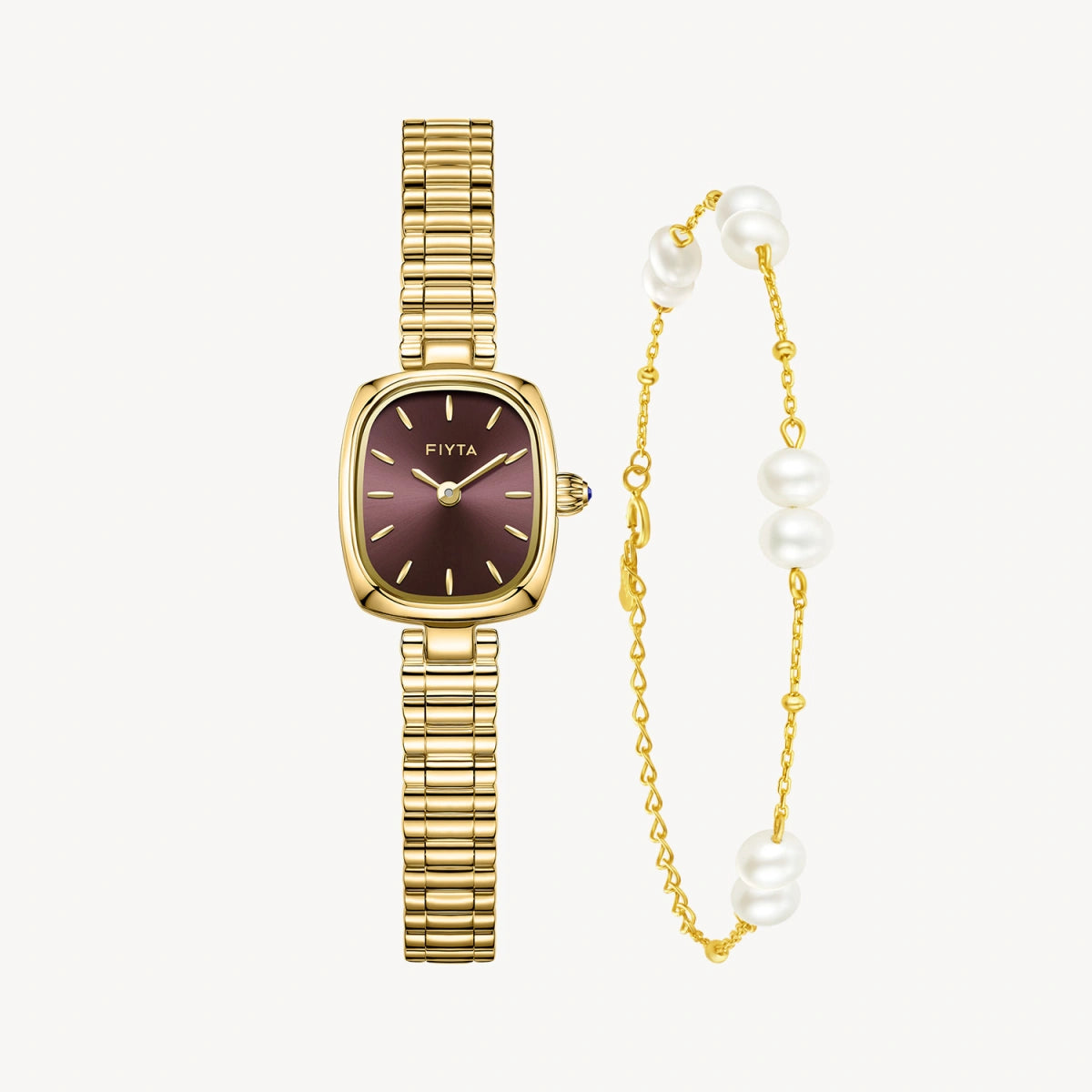 Gold Watch & Pearl Bracelet Gift Set