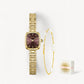 Gold Watch & Pearl Bracelet Gift Set
