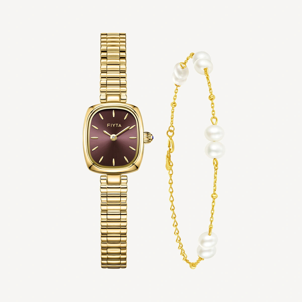 Gold Watch & Pearl Bracelet Gift Set