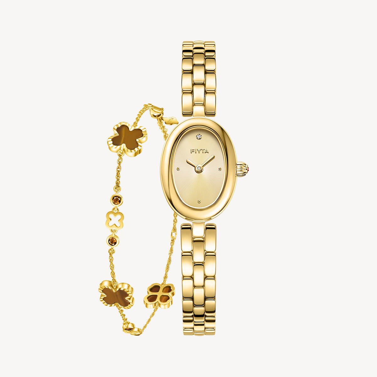 Little Golden Bean Watches & Tiger’s Eye Clover Bracelet Gift Set
