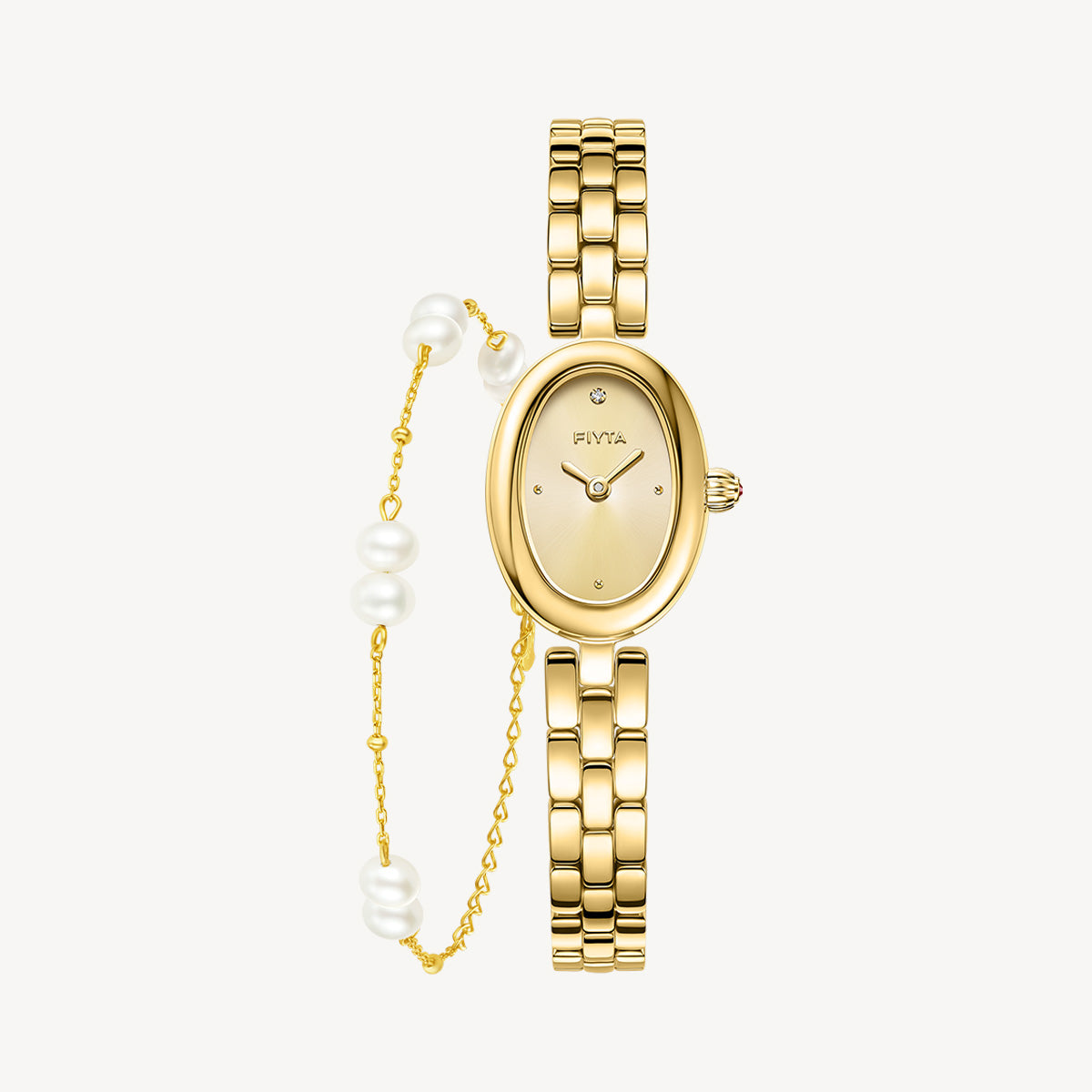 Little Golden Bean Watches & Pearl Bracelet Gift Set