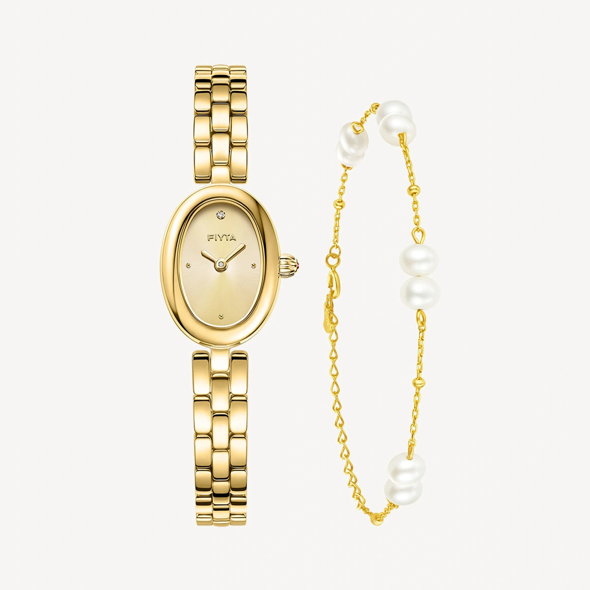 Little Golden Bean Watches & Pearl Bracelet Gift Set