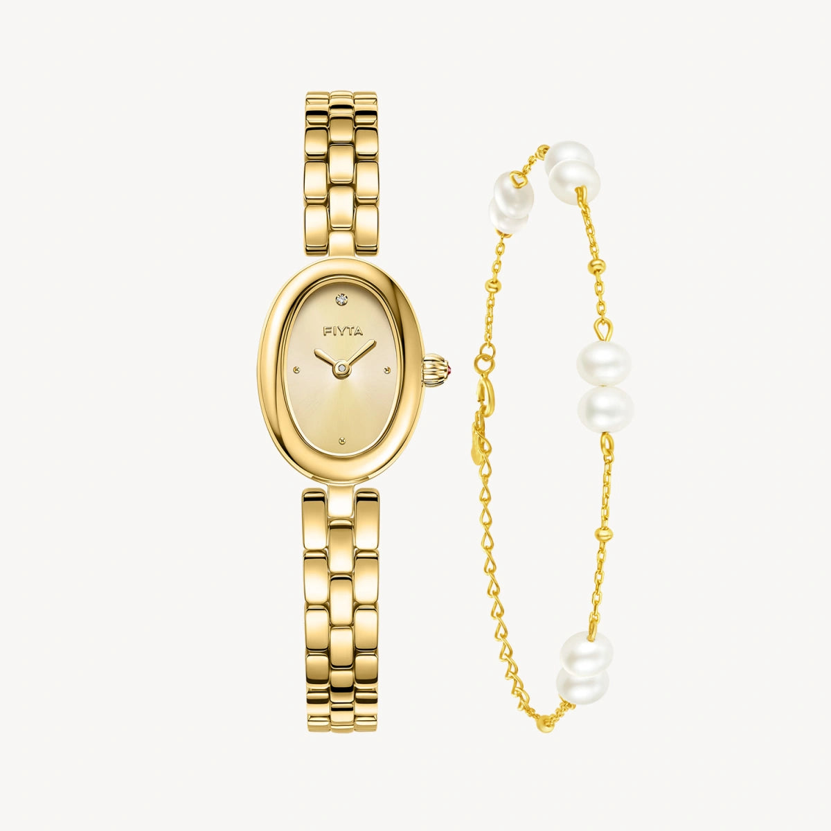 Little Golden Bean Watches & Pearl Bracelet Gift Set