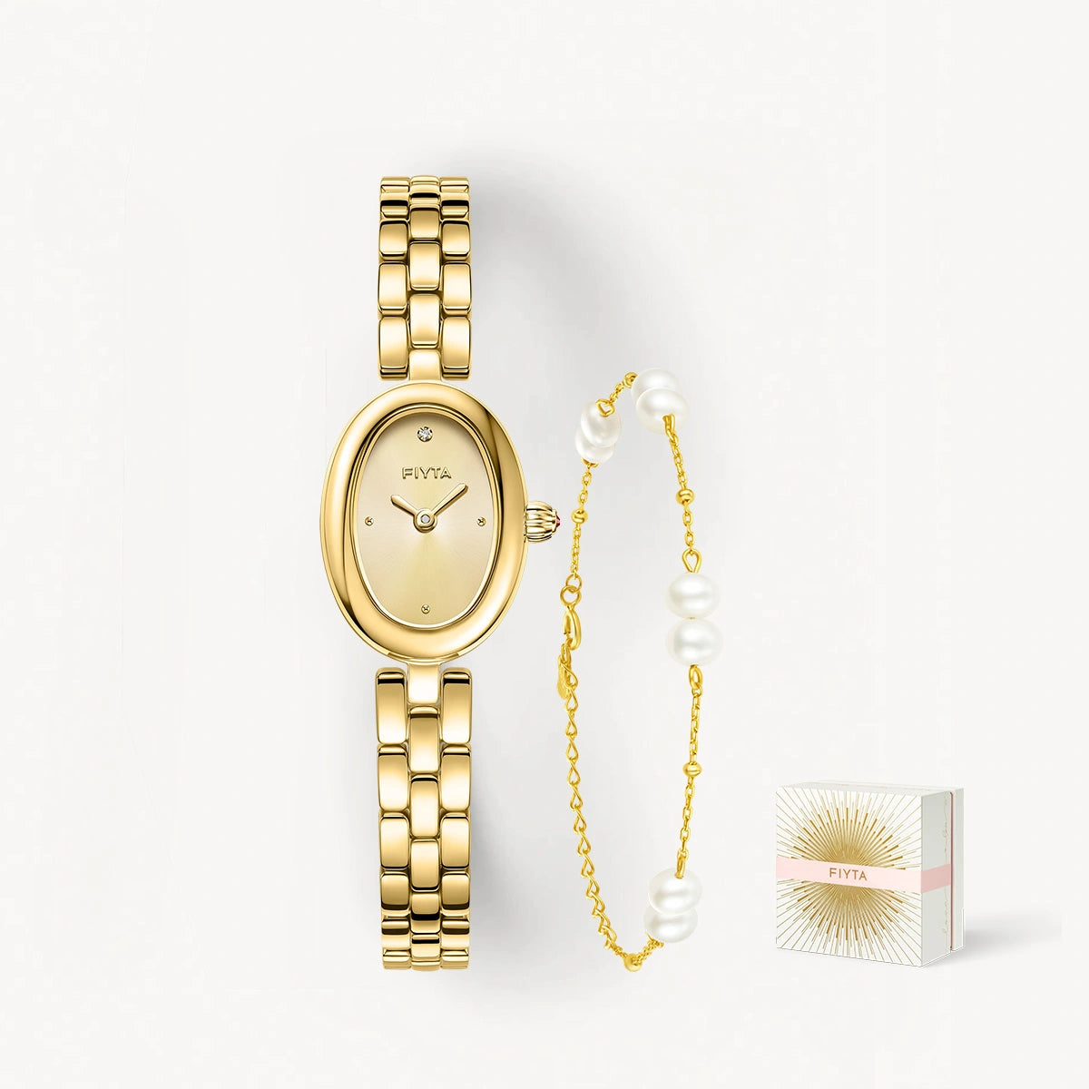 Little Golden Bean Watches & Pearl Bracelet Gift Set