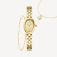 Little Golden Bean Watches & Pearl Bracelet & Mother-of-Pearl Necklace Gift Set - FIYTA