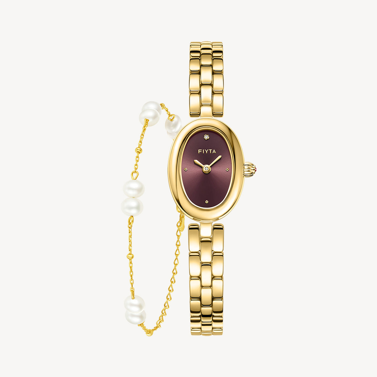 Little Golden Bean Watches & Pearl Bracelet Gift Set