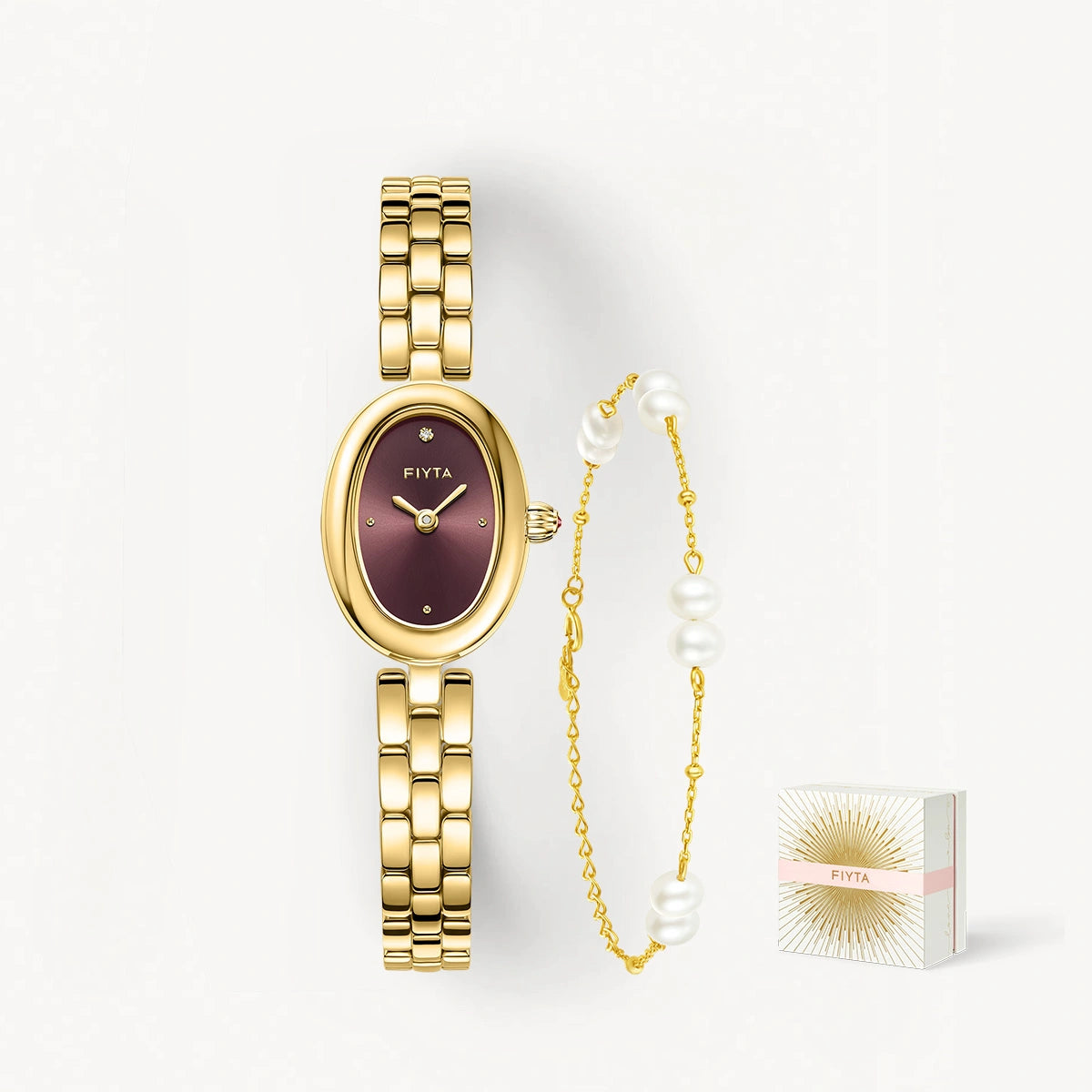 Little Golden Bean Watches & Pearl Bracelet Gift Set