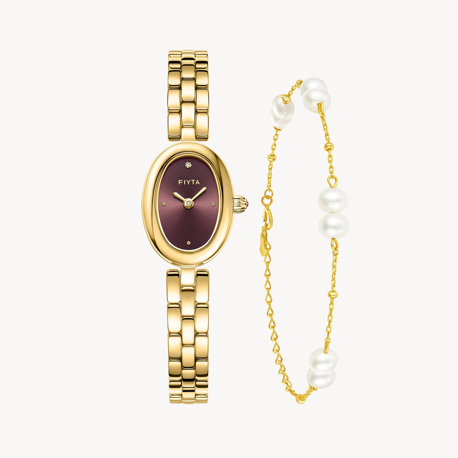 Little Golden Bean Watches & Pearl Bracelet Gift Set