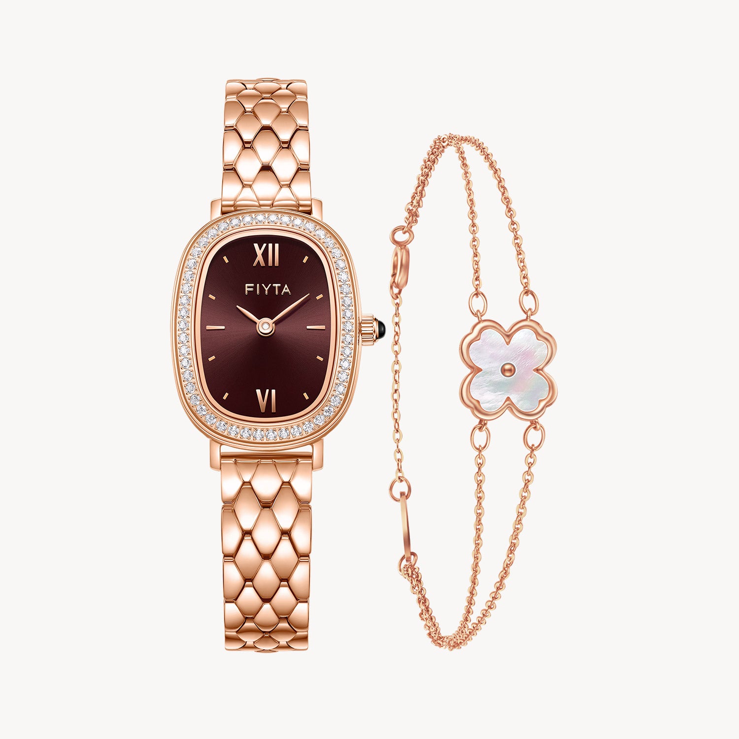 Fiyta Cocoa Collection Women's Watch & Clover Bracelet Gift Set