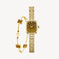 Gold Watch for Women & Tiger’s Eye Clover Bracelet Gift Set - FIYTA