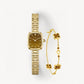 Gold Watch for Women & Tiger’s Eye Clover Bracelet Gift Set