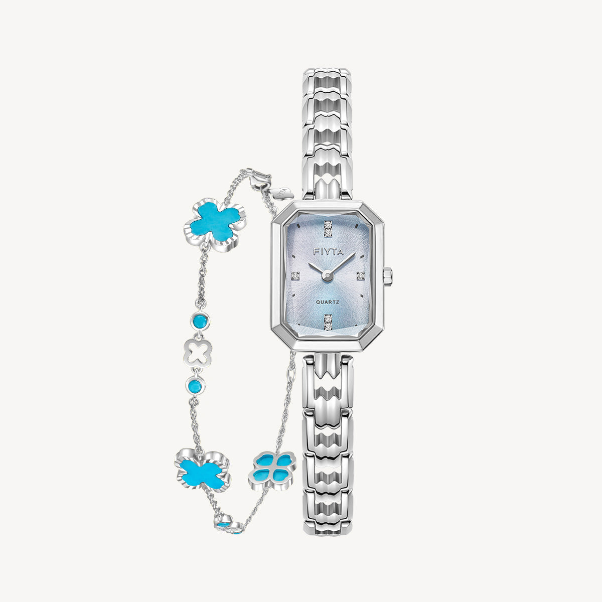 Eastern Grace Collection Women's Watch & Turquoise Clover Bracelet Gift Set
