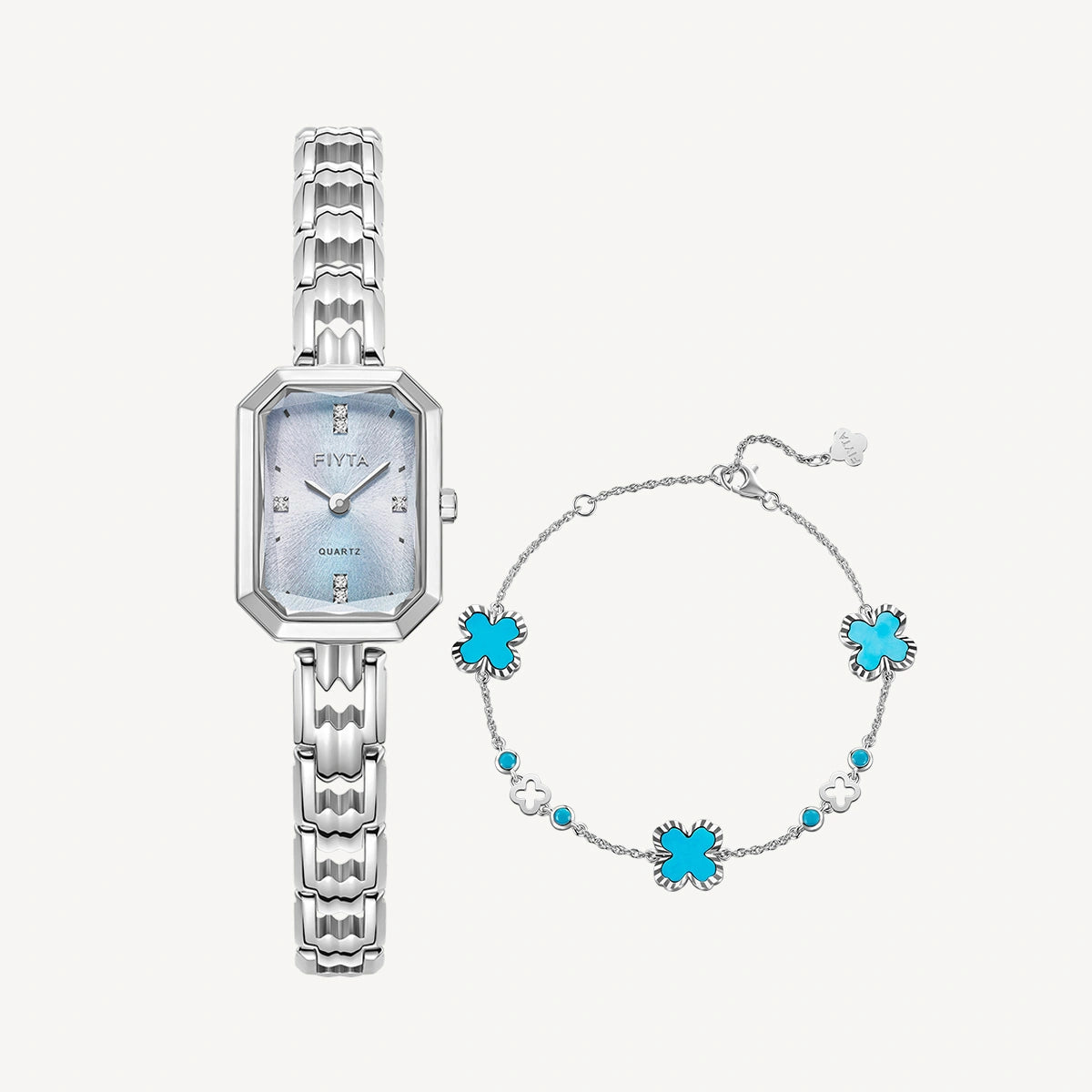 Eastern Grace Collection Women's Watch & Turquoise Clover Bracelet Gift Set